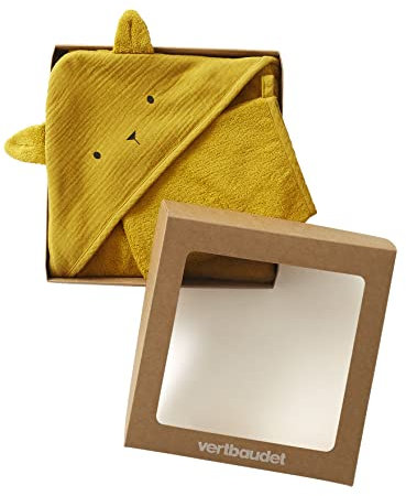 VERTBAUDET Cape de Bain + Gant en Gaze de Coton Bio*, Ocre 80X80