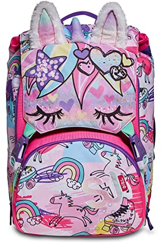 SJ GANG STYLE JAM GANG Rucksack, Schulranzen für Grundschule, ab 1. Klasse, Erweiterbarer Schulranzen, Extra Volumen; Geräumige Schultasche für Mädchen und Jungen, rosa/Muster, mit Flip-System