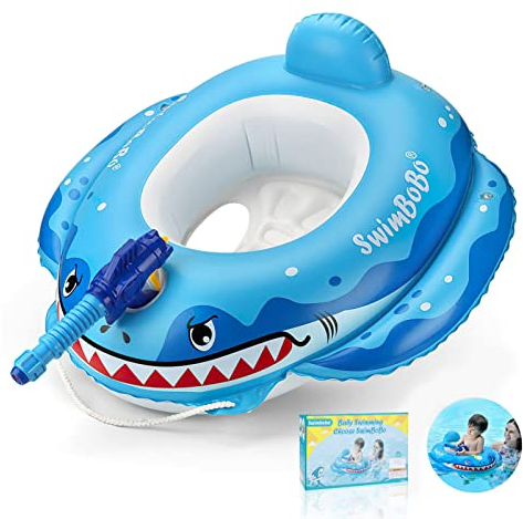 Piscina Salvagente Bambino Acemall Baby Shark Swimming Ring 27inch Anello da Nuoto Istruttore di Nuoto Gonfiabile con Sedile, Pistola ad Acqua Barca Galleggiante per Piscina Bambini Neonato 1-4 Anni