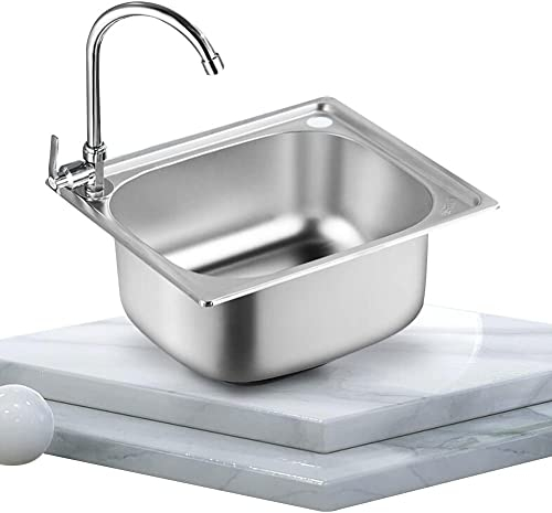 Small Kitchen Sink, Single Bowl Stainless Steel Sink Campervan RV for Undermount and Flushmount Intallation Reversible Drainer with Waste Pipes Clips (Color : Silver, Size : D(37x32cm))