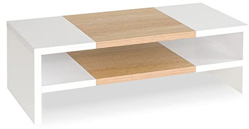 TEAMIX 2 Etagen Desktop Monitorständer Riser 50,8 cm Druckerständer mit Stauraum Kleiner TV-Erhöhung Laptop Holz Schreibtisch Organizer Regal Bücherregal Ahorn (Weiß + Ahorn, 2 Ebenen)
