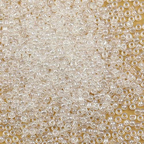 Bala&Fillic Clear Pearl Color 3mm Seed Beads About 3600pcs/100Grams in Bag, 8/0 Glass Craft Beads for Making Bracelet Necklace Earring(Clear Pearl)
