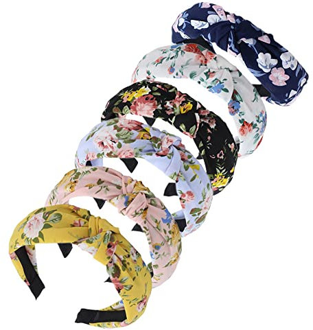 6Pcs Bandeau pour femmes Bandeaux à larges bords avec nœuds croisés Bandeau à petites fleurs Accessoires de cheveux pour femmes et filles (6LFC)