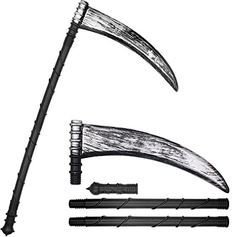 Abnaok Halloween falce 82 cm, falce falce smontabile, falce di Halloween, cosplay, accessorio per feste a tema, carnevale, Nero , L