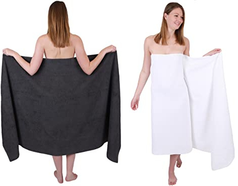 Betz 2 Stück Badetücher groß XXL Berlin Größe 100 x 200 cm Badetuch Saunatuch 100% Baumwolle Farbe Graphit - weiß