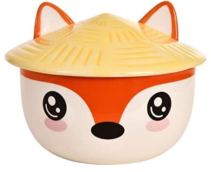 Elbenwald Fuchs Kawaii Schale mit Deckel für Anime Fans Ramen-Bowl Müslischale rundumbedruckt 550 ml Keramik weiß
