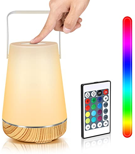 Kinder LED Nachttischlampe 13 Farbwechsel RGB Touch Lampe Tragbare Atmosphäre Tischlampe 6-stufig dimmbar Fernbedienung Nachtlicht Timer Kinderzimmerlampe USB wiederaufladbare rote SOS-Außenlampe