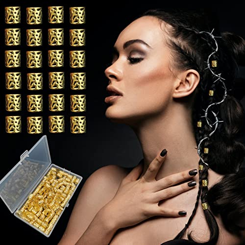 120 Stück Dreadlocks Schmuck Gold Haarschmuck Haarperlen für Mädchen Zöpfe Zubehör Verstellbar Manschetten Eisen Flechten Haarring für Frauen Haarperlen Clip(E)