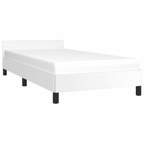 vidaXL 3FT Single Bed Frame with Headboard in White, Premium Faux Leather, Easy-to-Clean, Sturdy and Durable With Plywood Slats