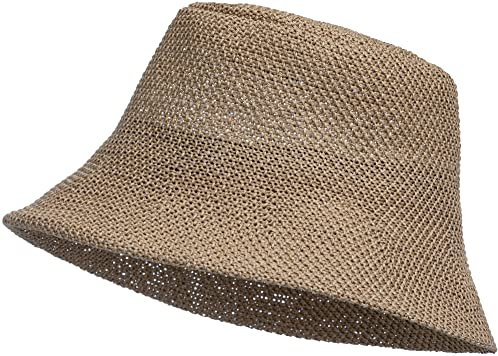 Caspar HT020 lässiger Damen Sommer Fischerhut Bucket Hat aus Toyo Stroh, Farbe:Taupe, Accessoires:One Size
