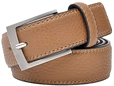 keusyoi Mode Accessoires Gürtel Rindsleder Männer Gürtel Smoking Gürtel Casual Kleid Gürtel, Gelb-Braun, 130cm 44to 47 Inch