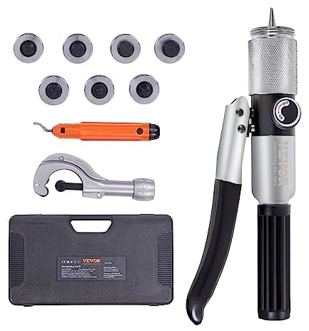 VEVOR Kit Espansore Manuale Idraulico per Tubi 7 Teste di Espansione 3/8-1-1/8 in Valigetta, Espansore per Tubi Kit Strumento di Pressatura HVAC in Acciaio Temprato Tagliatubi in Lega di Alluminio