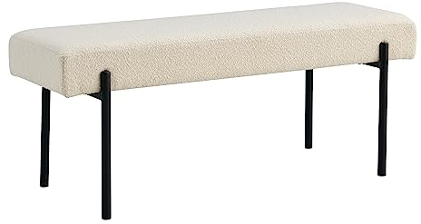 House Nordic Bank Swindon Weiß Bouclé mit schwarzen Beinen 100 cm Sitzbank
