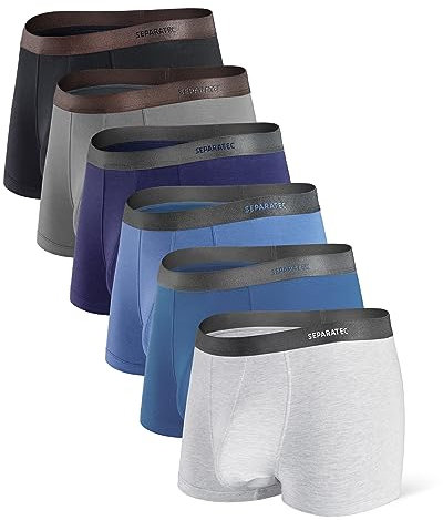 Separatec Boxer Homme Caleçon Boxer en Fibre de Bambou avec Poches Séparées sous-vêtements Caleçon Classique à La Mode, Lot de 6