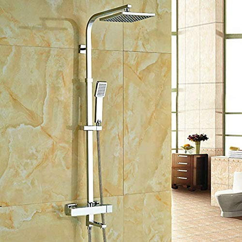 ILmira Système de Douche Chrome Pluie Robinet De Douche Ensemble De Douche Thermostatique Robinet avec Pulvérisateur À Main Chrome Carré Pluie Douche Baignoire Mitigeur Auspicious Clouds