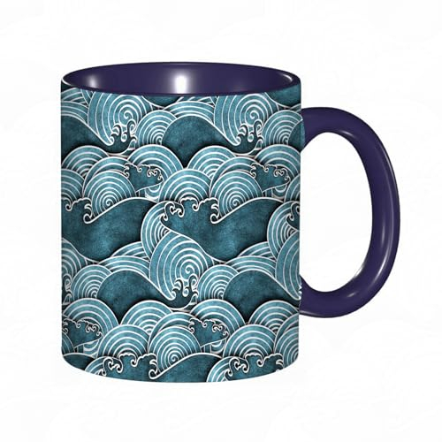 Mug porcelaine fineModèle sans couture du motif traditionnel japonais des vagues de la mer. Ornement avec arcs et cerclesMug humour pour collègue, amis, copains, frères et soeurs |Mug original avec