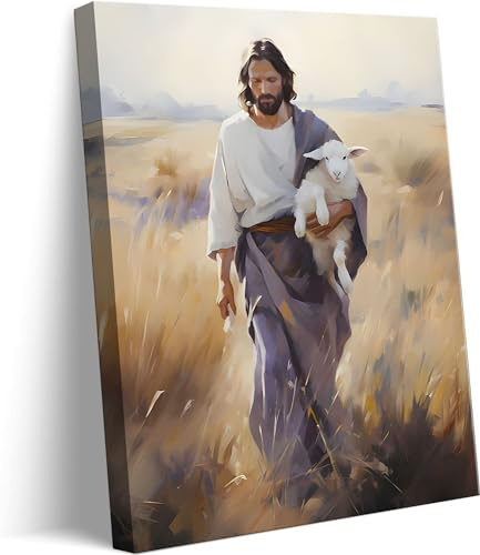 Gerahmter Kunstdruck auf Leinwand, Jesus Christus, der gute Schäferhund, Gott, Glaube, Poster, Kunstwerk, christliches Zuhause, Schlafzimmer, Dekoration, 30,5 x 40,6 cm