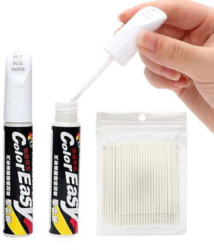 2 Pcs Stylo Retouche Peinture Voiture+100 Pcs Pinceau pour Retouche Voiture Stylo Réparation des rayures et Peinture Auto Tampons de Peinture pour Voiture Anti Rayure pour Carrosserie Moto Vélo Blanc