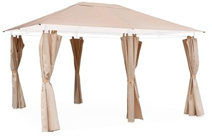 sweeek - Ensemble Complet Toile de Toit et Rideaux Beige pour tonnelle 3x4m Divio - Toile de Rechange pergola. Toile de Remplacement