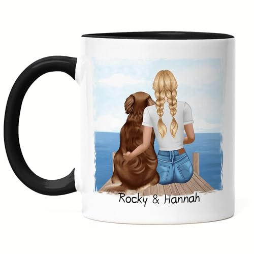 Kiddle-Design Mug Noire personnalisé maman chien | Cadeau pour fière propriétaire de chien | Pour amoureux des chiens Dog Dad avec animal de compagnie | Avec nom & message