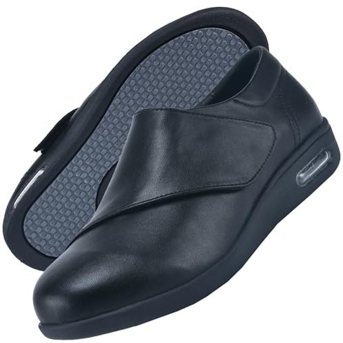 AEHO Chaussures Orthopédiques Homme Basket Orthopedique Femme en Cuir Chaussure Pied Large Femme en Cuir Chaussure pour Pied Gonflé,Noir,43 EU