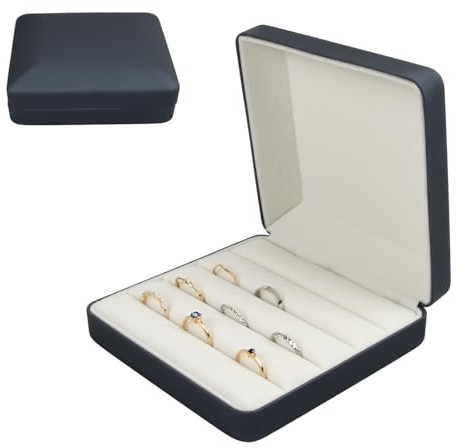 Elitecran Schmuck Ring Organizer Box, Blau Ring Aufbewahrungsbox Schmuckkästchen für Reisen Zuhause, PU Leder Samt Schmuck Geschenkbox, Ringe Tray Box für Frauen Mädchen Mehrere Ringe Ohrringe