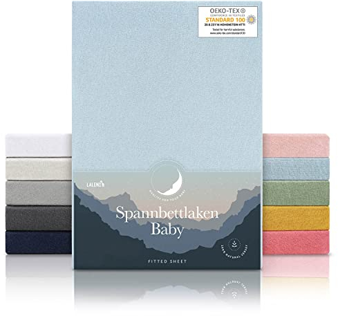 Laleni Jersey Spannbettlaken 38x77 cm Babywiege oval - Oeko-TEX zertifiziertes Spannbettlaken Stubenwagen - Stubenwagen Bezug 100% Baumwolle - Spannbettlaken Kinderwagen - Baby Bettwäsche in Hellblau