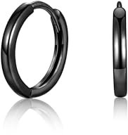 MASOP Ohrringe Schwarz, 1 Paar Creolen Silber 925 Stecker 10mm Damen Frauen Mädchen Herren Schlicht Simpel Basis Leicht Einfach
