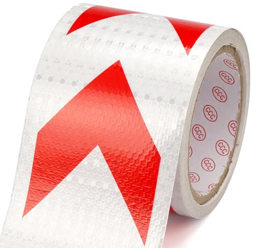 Nastro Catarifrangente Adesivo, 10cm x 10m Strisce Catarifrangenti Adesive,Nastro Adesivo Catarifrangente,Nastro Segnaletico Adesivo Rosso e Bianco,Impermeabile Nastro Riflettente Adesivo per Auto