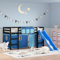 THOYTOUI Kinderhochbett, Bettgestell Betten Bettsystem Polsterbett Geeignet für Mehrbettzimmer Hotel Gästezimmer Wohnung mit Vorhängen Blau 80x200 cm Massivholz Kiefer