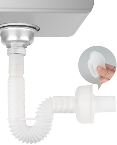 Hibbent Kitchen Waste Pipe,Flexible Waste Pipe 1 1/2 Kitchen Sink Plumbing Parts, Odour-Proof Sink Waste Trap, Replaceable Drain Down Hose,Extensable 320-780 mm