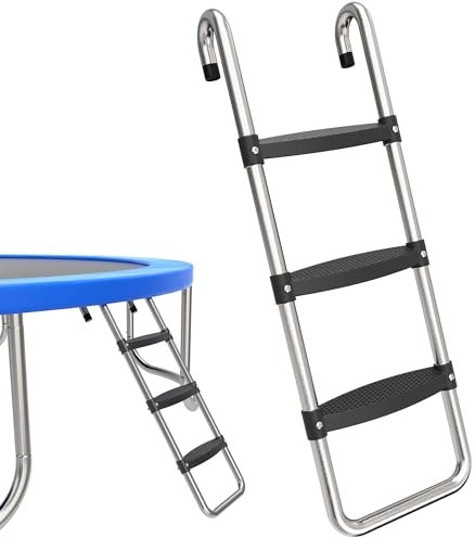 Trampoline Ladder, 3 Steps Trampoline Ladders, Universal Steps Ladder for 10ft 12ft 14ft 15ft 16ft Trampoline (Silvery)
