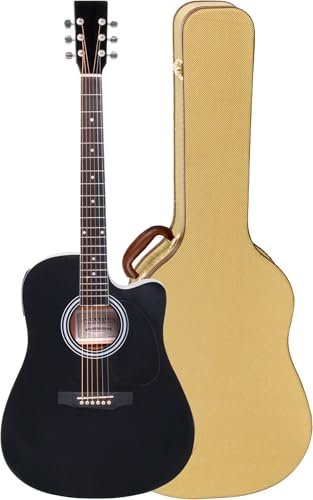 Classic Cantabile WS-10BK-CE Westerngitarre schwarz mit Tonabnehmer | Dreadnought-Style mit Cutaway, 6-Saiter, 20 Bünde, Bundstege: Neusilber, Decke, Boden, Zargen: Linde laminiert, Griffbrett