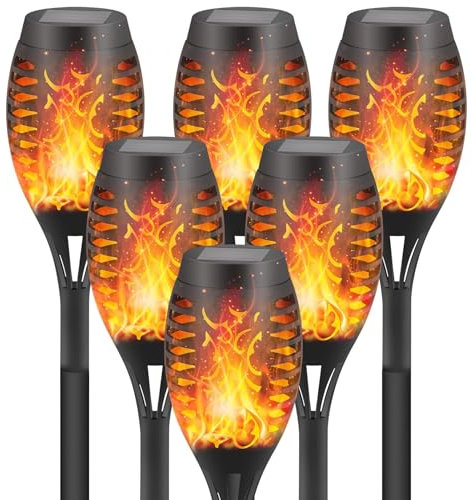 APIOTEIA Solar Lights Outdoor Garden, 6 Pack Flickering Dancing Flame Torch Lights & IP67 Waterproof LED Lights for Patio Pathway Yard Decoration