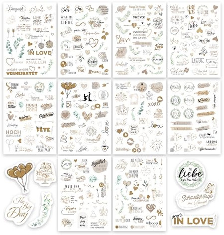 colortouch Aufkleber Hochzeit Gästebuch (325 Motive), Sticker Hochzeit für Fotoalbum, 10 Blatt Hochzeitsaufkleber für Bullet Journal, Vintage Hochzeitssticker (Creme Sticker)