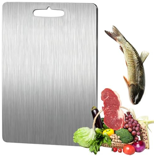 Planche à Découper en Titane pour Cuisine, Shyllin 34 x 23 cm Planche à Découper Double Face, Titanium Cutting Board, Planche à Découper Inox pour Viande, Fromage, Fruits et Légumes