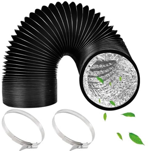 ComPDCVD Tubo Flexible de Salida 100mm 3 m Negro Manguera de Ventilación de Aluminio con 2 Abrazaderas Acero Flexible di Aluminio PVC Tubo para Extractor de Aire Climatización Secadora