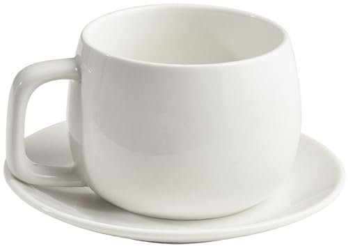 ionEgg Porcelain Coffee Cup with Saucer 270ml/9oz, Minimalist Design, Perfect for Latte, Cappuccino, and Tea, White