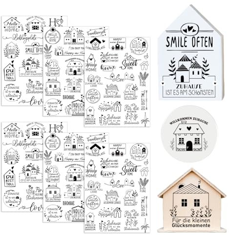 Yomover Rub on Sticker Home - 6 Stück Sweet Home Rub On Folie, Transferaufkleber, Rubs-on Sprüche Aufkleber für Raysin Keraflott Möbel, Glas, Holz, Kerzen, Scrapbook, Keramik, DIY Basteln Deko