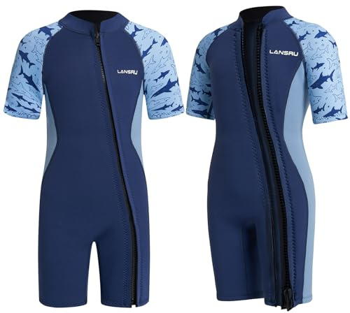 Lansru Muta in neoprene per bambini – 2,5 mm con materiale SCR migliorato, cerniera continua e protezione UV termica, per surf, nuoto e immersioni