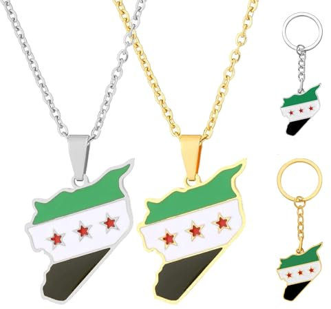 2 Stück Syrien Syrien Kette Flagge Syrien,2 Stück Syrien Schlüsselanhänger Syrien Flagge Kette Syrien Flagge Grün Kette Syrische Flagge Kette Syria Necklace Syrien Flagge Armband,Free Syria Kette