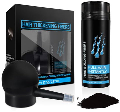 Haarpuder Männer, Hair Fibers zur Haarverdichtung, Streuhaar Haar Fasern Pulver für Lichtem und Dünnes Haar, Faser-Haarpulver mit Spruhkopf für Männer und Frauen, Haarfasern (Schwarz)