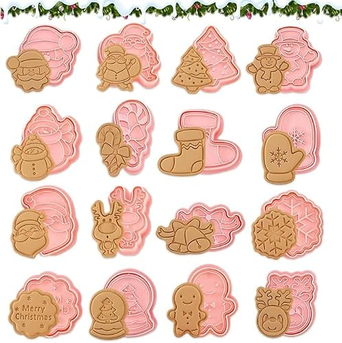 Aoreun Ausstechformen Weihnachten, 16 Stück Keksausstecher, Mini Cookie Cutter Kinder, 3D Plätzchen Ausstecher für Kinder DIY Cookie Fondant Schokoladen Donut Kuchendekoration