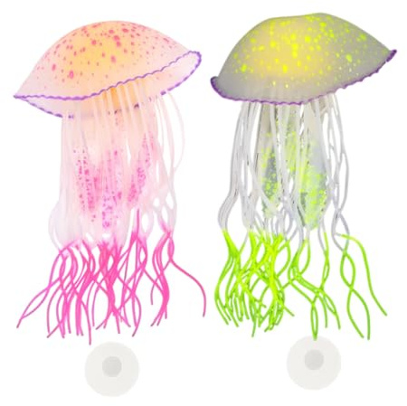INOOMP 2 Stück Leuchtende Künstliche Quallen Aquarium Deko Fluoreszierende Schwimmende Nachlicht Dekoration Realistische Schwimmende Quallen für Fischbecken und Unterwasser Party