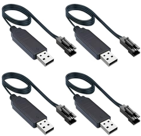 4PCS Câble De Charge USB 3,6 V 3,7 V Batteries Lipo avec Connecteur SM-2 Broches - Chargeur pour Jouets Télécommandés, Voitures, Camions, Trains, Bateaux, Câble De Recharge 3,7v pour Batteries Rc