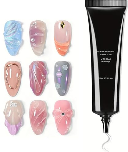 3D Gel for Nails, 3D Nail Gel Sculpting Gel, Super Strong Adhesive Nail Rhinestone Glue, UV LED Curing for Crystal Jewelry Charms Decoration, Long Lasting Waterproof Manicure DIY Salon Supplies