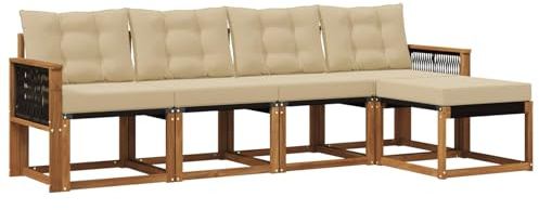 vidaXL Outdoor-Sofagarnitur mit Kissen 5 pcs Natur und Beige, Gartenmöbel, modernes, langlebiges Outdoor-Sofa, Eckset für Terrasse, Bequeme Lounge und Sitzgelegenheit