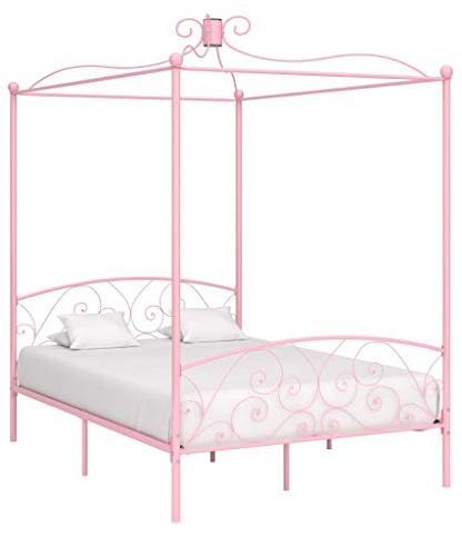 RCODSSK Himmelbett-Gestell Weiß Metall 90x200 cm mit Lattenrost für einen eleganten Schlafbereich, Weißes Metallbett Himmelbett, Metallbettgestell Weiß 90x200, Himmelbettgestell