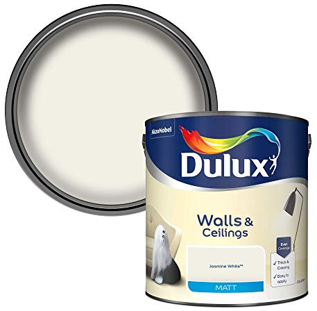 Dulux Matt Emulsion Paint For Walls And Ceilings - Jasmine White 2.5 Litres
