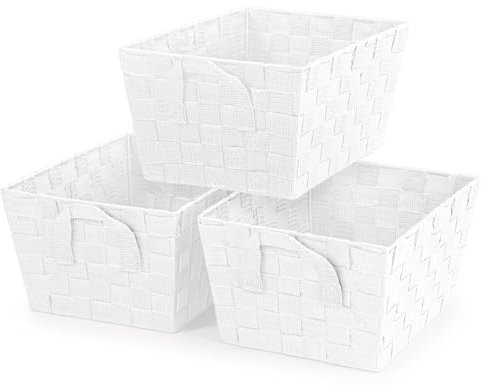 EHC Storage Baskets set of 3, Storage baskets for shelves, Storage Boxes Storage Organiser Hamper Basket, White